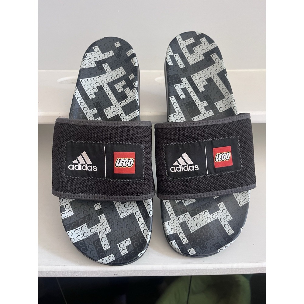 Adidas‎ Adilette Comfort X Lego® Slides Black Men's Size 12 EUC Flip Flops M1
